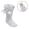 S350-W-612: White Knee Length Socks w/Large Bow (6-12 Months)
